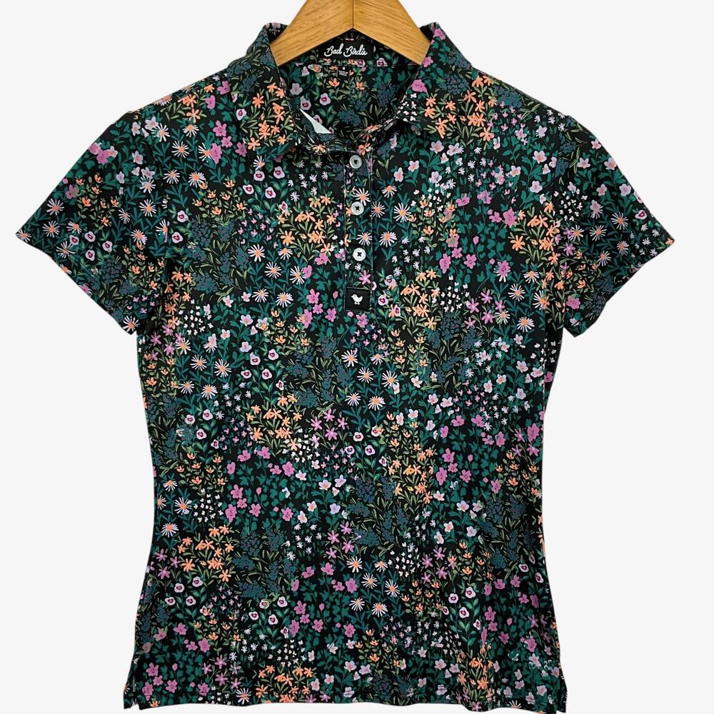 Bad Birdie Polo Shirt Super Duper Bloom Womens Small Short Sleeve Golf Top